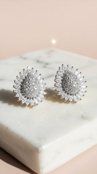 Sunburst Oval Crystal Stud Earrings