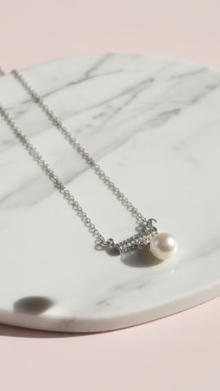 Crystal Bar & Pearl Drop Pendant Necklace & Earring Set