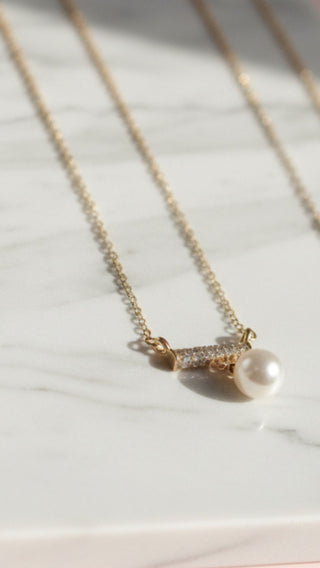 Crystal Bar & Pearl Drop Pendant Necklace & Earring Set