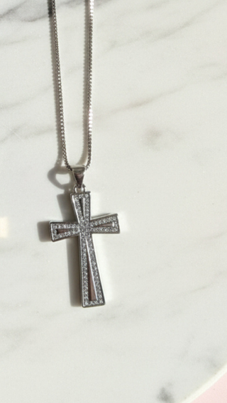 Pavé Crystal Gold Plated Cross Stainless Steel Necklace
