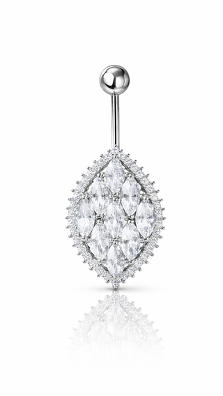 Gold Plated Marquise Statement Stainless Steel Crystal Belly Bar
