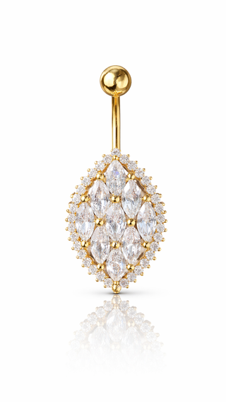 Gold Plated Marquise Statement Stainless Steel Crystal Belly Bar