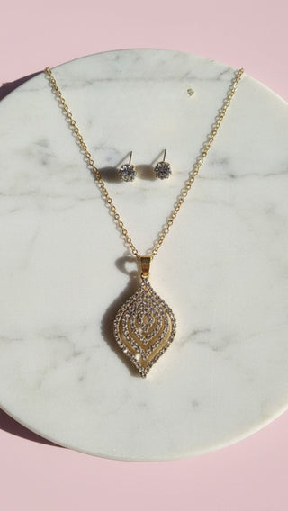 Crystal Layered Pendant Necklace & Earring Set