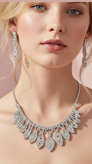 Teardrop Fringed Crystal Statement Necklace & Earrings Set