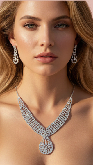 Teardrop Contour Crystal Statement Necklace & Earrings Set