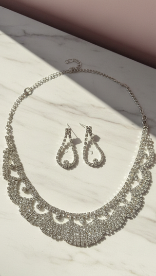 Round Cut Curved Crystal Statement Necklace & Earrings Set