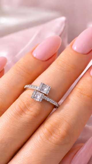 Set Of 12 Double Square Crystal Free Size Stacking Rings
