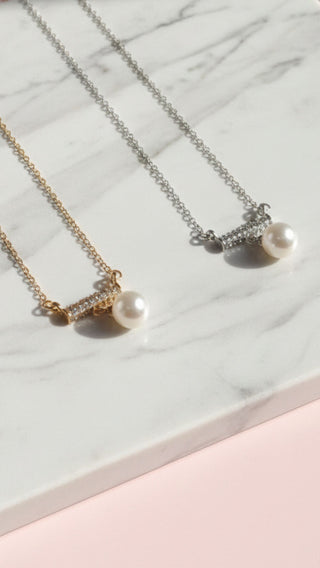 Crystal Bar & Pearl Drop Pendant Necklace & Earring Set