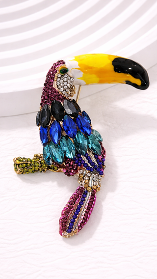 Crystal Tropical Toucan Statement Brooch Rhinestone Pin