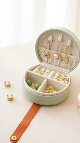 Mini Circular Travel Jewellery Case Compact Jewellery Storage Box