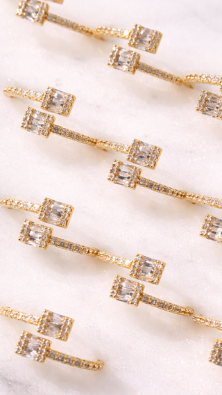 Set Of 12 Double Square Crystal Free Size Stacking Rings