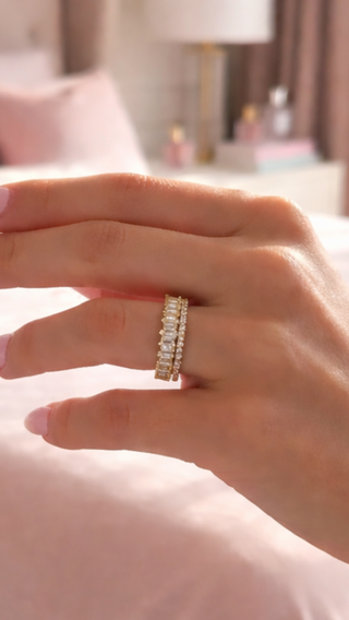 Set Of 12 Double Stack Crystal Eternity Rings