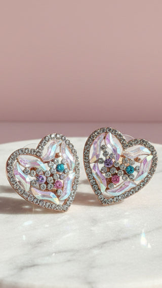 Rainbow Heart Iridescent Non Pierced Clip On Earrings