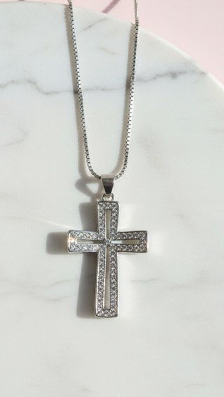 Square Cut Curved Crystal Cross Pendant Necklace