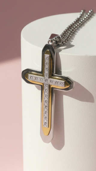 Two Tone Layered Stainless Steel Cross Necklace