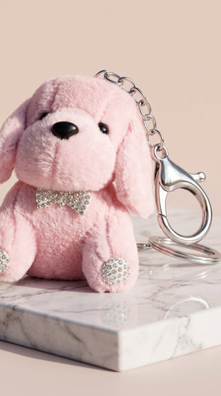 Plush Puppy Crystal Bow Bag Charm Keychain