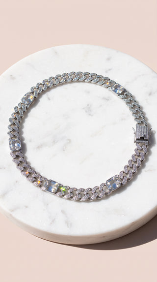 Crystal Clasp Cuban Link Necklace Chain