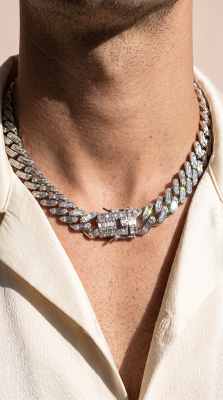 Unisex Crystal Accent Cuban Link Necklace – Gold & Silver
