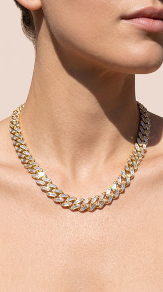 Unisex Crystal Accent Cuban Link Necklace – Gold & Silver