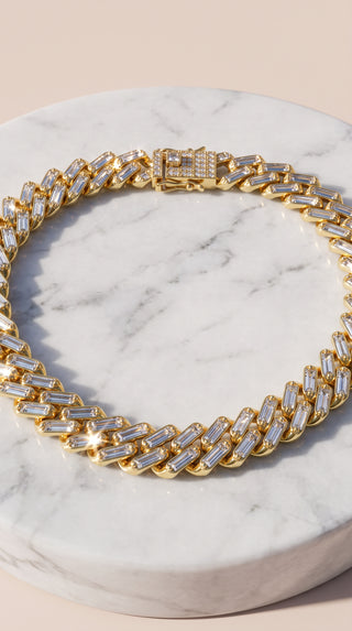 Unisex Crystal Accent Cuban Link Necklace – Gold & Silver