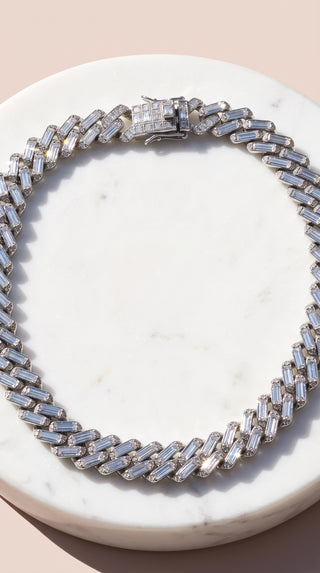 Unisex Crystal Accent Cuban Link Necklace – Gold & Silver