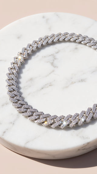 Crystal Accent Cuban Link Necklace Chain