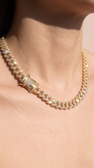 Unisex Rhinestone Cuban Link Statement Necklace