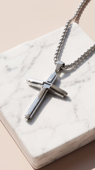 Stainless Steel Layered Cross Pendant Necklace