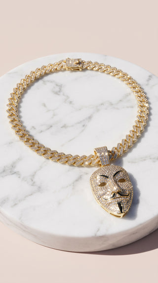 Iced Out Anonymous Mask Pendant Cuban Necklace