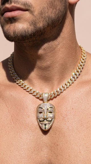 Iced Out Anonymous Mask Pendant Cuban Necklace