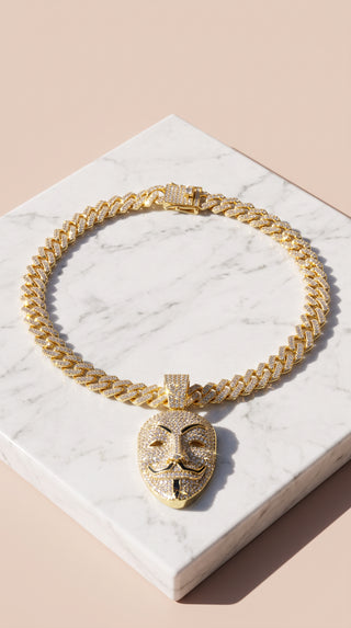 Iced Out Anonymous Mask Pendant Cuban Necklace