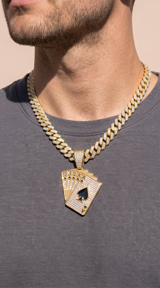 Iced Out Ace of Spades Poker Card Pendant Necklace