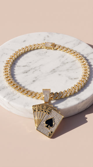 Iced Out Ace of Spades Poker Card Pendant Necklace
