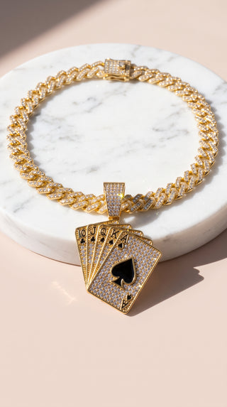 Iced Out Ace of Spades Poker Card Pendant Necklace