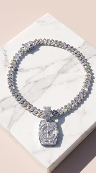 Iced Out Luxury Watch Face Pendant Cuban Necklace