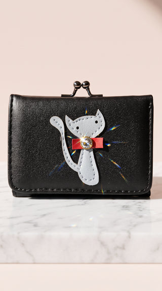 Women's Appliqué Cat Kiss-Lock Compact Wallet
