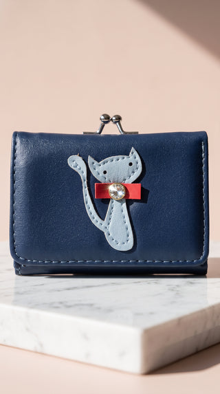 Women's Appliqué Cat Kiss-Lock Compact Wallet