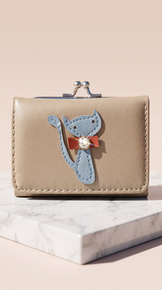 Women's Appliqué Cat Kiss-Lock Compact Wallet