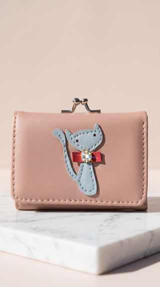 Women's Appliqué Cat Kiss-Lock Compact Wallet