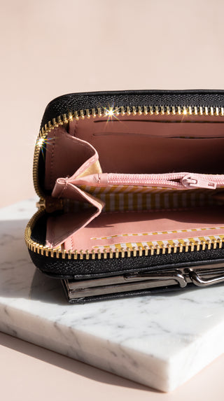 Embroidered Heart Bifold Zip Coin Wallet