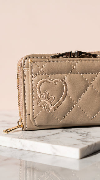 Embroidered Heart Bifold Zip Coin Wallet
