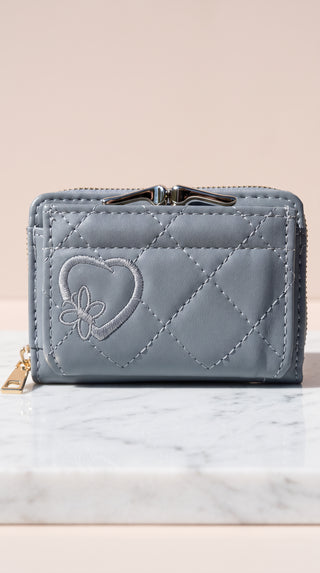 Embroidered Heart Bifold Zip Coin Wallet