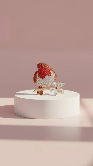 Robin Crystal Festive Brooch