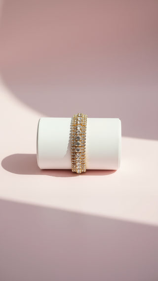 Gold Crystal Round Cut Tennis Bracelet