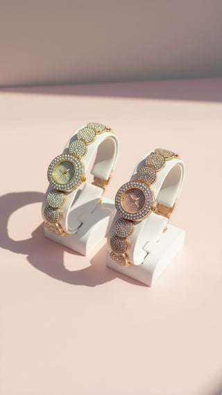 Crystal Encrusted Round Link Watch