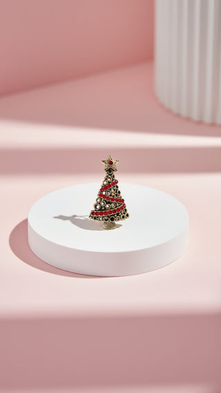 Bronze Christmas Tree With Star Festive Brooch