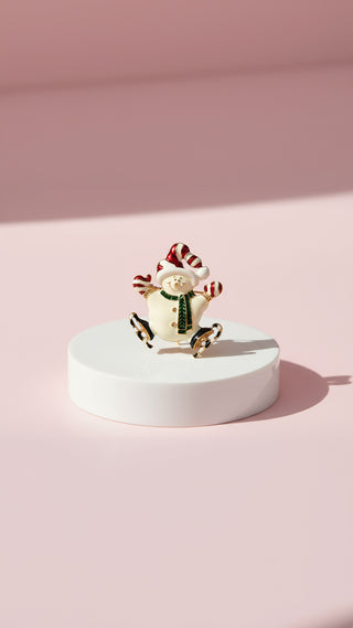 Ice Skating Happy Snowman Festive Brooch