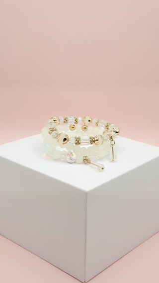 Rose Decor Beaded Crystal Charm Stacking Bracelets