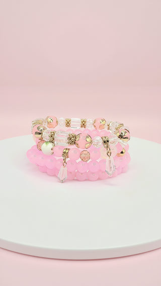 Rose Decor Beaded Crystal Charm Stacking Bracelets