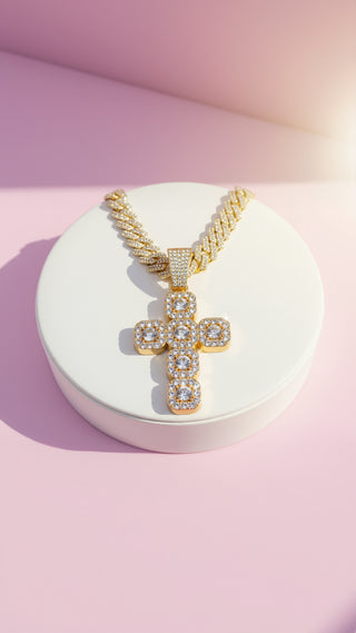 Stainless Steel Crystal Cross Necklace